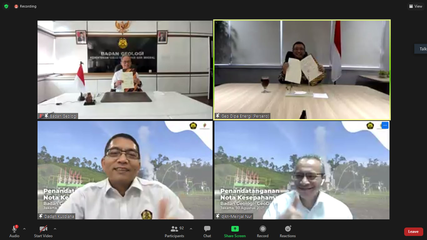 Badan Geologi Kementerian ESDM dan PT Geo Dipa Energi (Persero) Tandatangani Nota Kesepahaman Terkait Panas Bumi