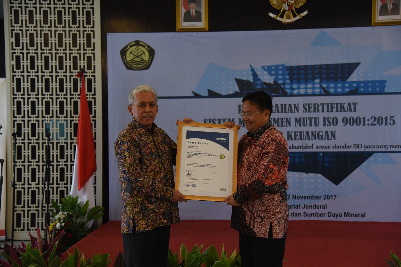 Biro Keuangan Kementerian ESDM Raih Sertifikat Manajemen ISO 9001: 2015