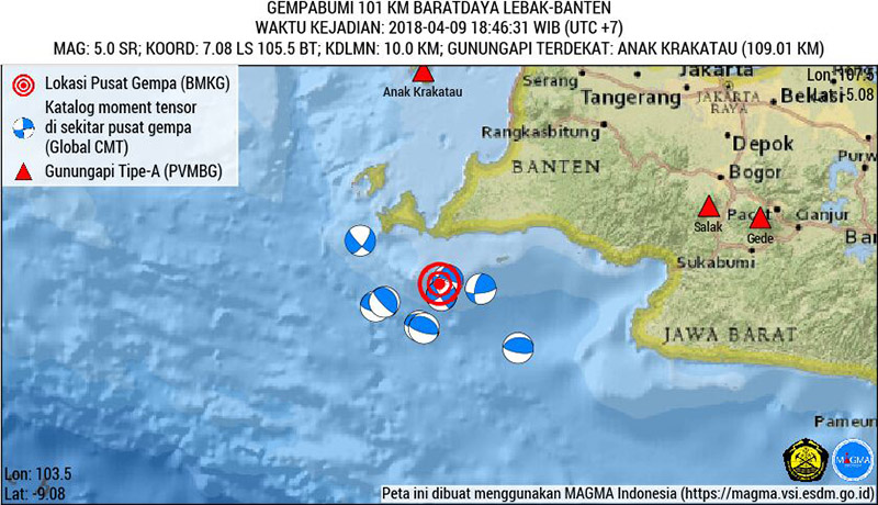 Gempa 5.0 SR Guncang Perairan Selatan Banten, Tidak Berpotensi Tsunami