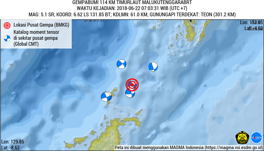 Gempa 5,1 SR di Perairan Timur Laut Maluku Tidak Berpotensi Tsunami