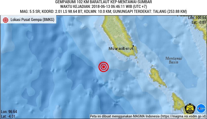 Gempa 5,9 SR di Kepulauan Mentawai Tidak Berpotensi Tsunami