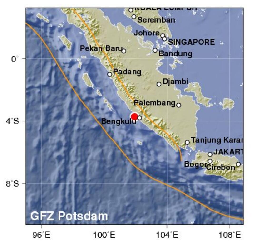 Gempa Bumi 5,4 SR Guncang Barat Daya Bengkulu