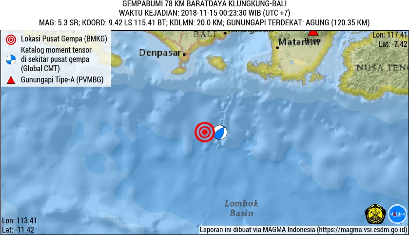 Gempa Bumi Mangnitudo 5,3 Terjadi di Klungkung, Bali