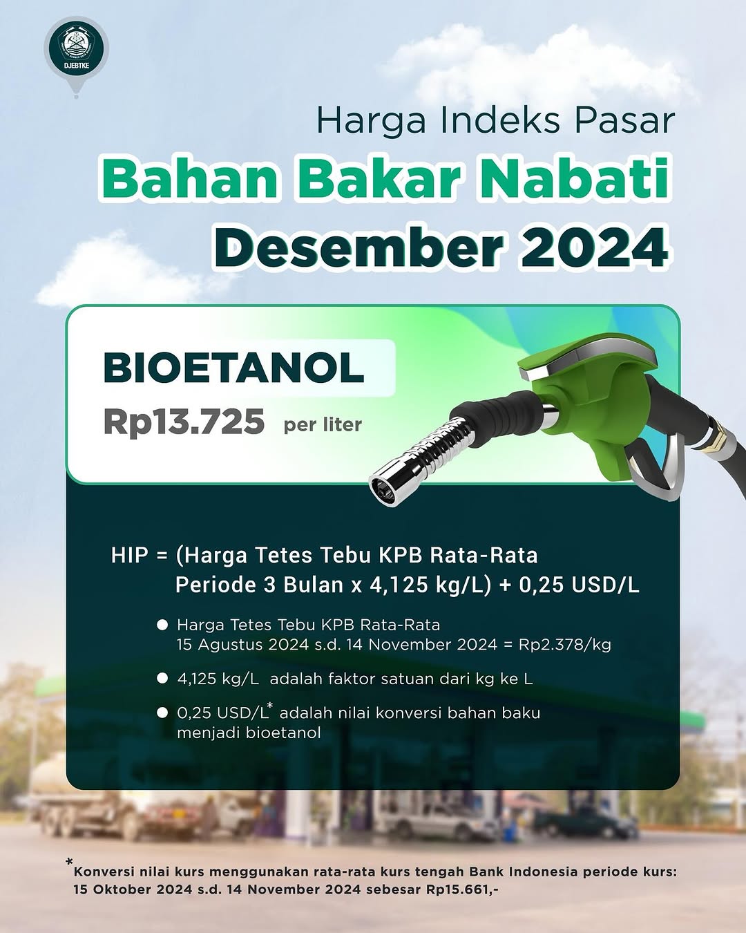 Kementerian ESDM Tetapkan HIP BBN Bioetanol Desember 2024 Sebesar Rp13.725 per Liter