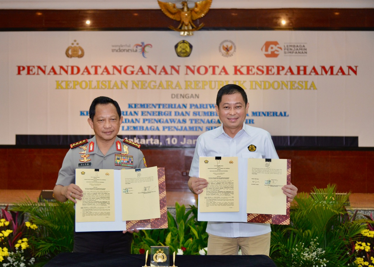 Penandatanganan Nota Kesepahaman Kementerian ESDM-POLRI, Kapolri Apresiasi Gerak Cepat ESDM dalam Recovery Bencana