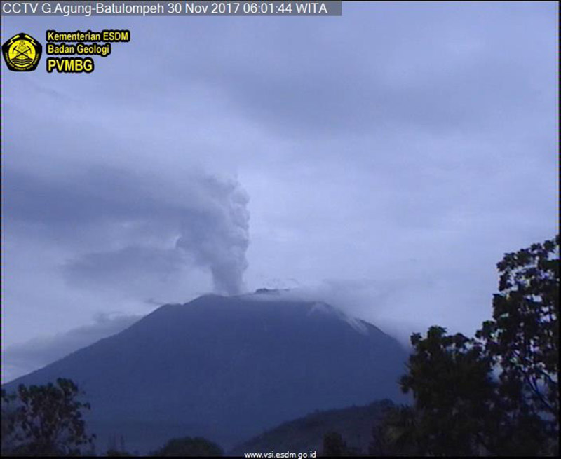Perkembangan Gunung Agung, Kamis 30 November 2017, Pukul 06.00 WITA