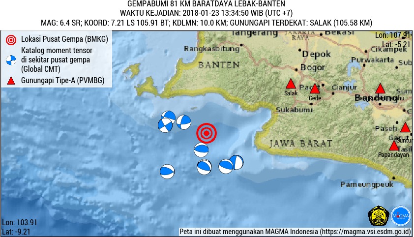 Tanggapan Gempa Bumi Di Barat Daya Lebak, Banten Tanggal 23 Januari 2018