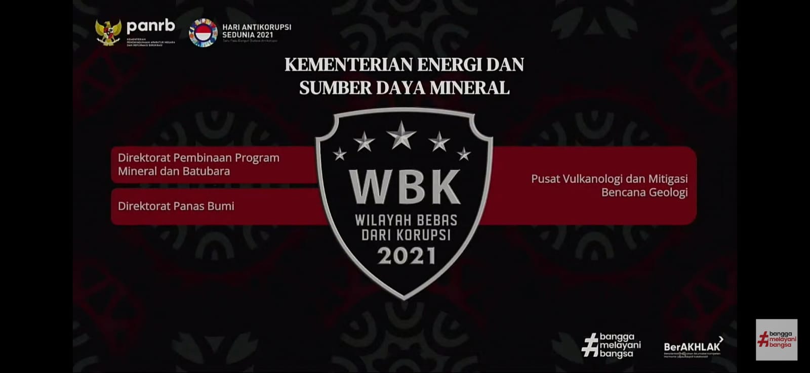 Tiga Unit Kerja Kementerian ESDM Raih Penghargaan Zona Integritas Menuju WBK Tahun 2021