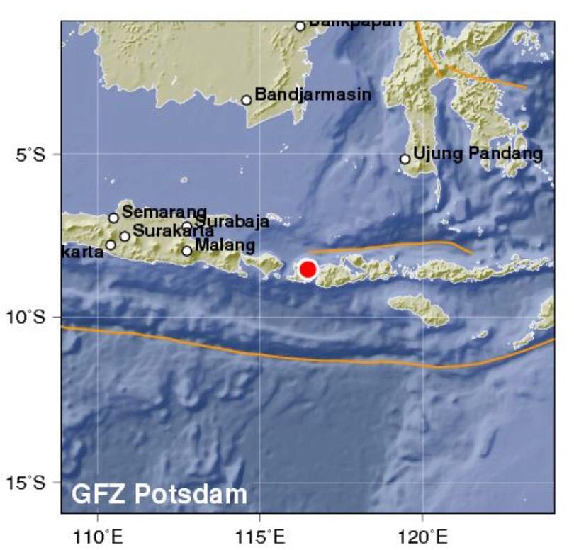 Timur Laut Lombok Timur Diguncang Gempa Berkekuatan 5,8 M