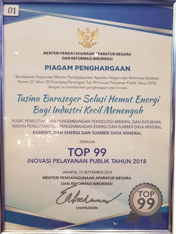 Tusina Baraseger Terima Penghargaan Top 99 Inovasi Pelayanan Publik Nasional