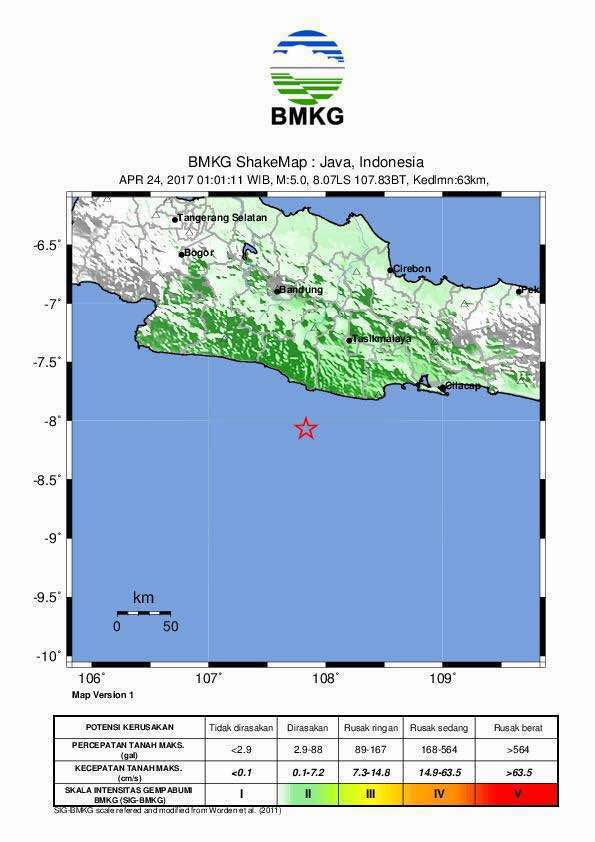 Gempa 5,4 SR Guncang Perairan Tasikmalaya