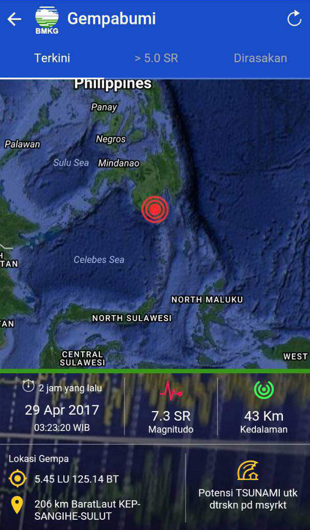 Gempa Besar Skala 7,3 SR Guncang Kep. Sangihe